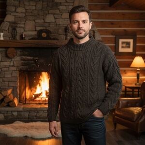 Buffalo Imports Trading Co wool cable knit sweater Athabasca AB. Canada handmade